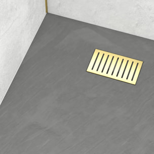 Receveur de douche Gris Effet Pierre 80x120 cm et Grille décor Linéaire Or Doré Brossé