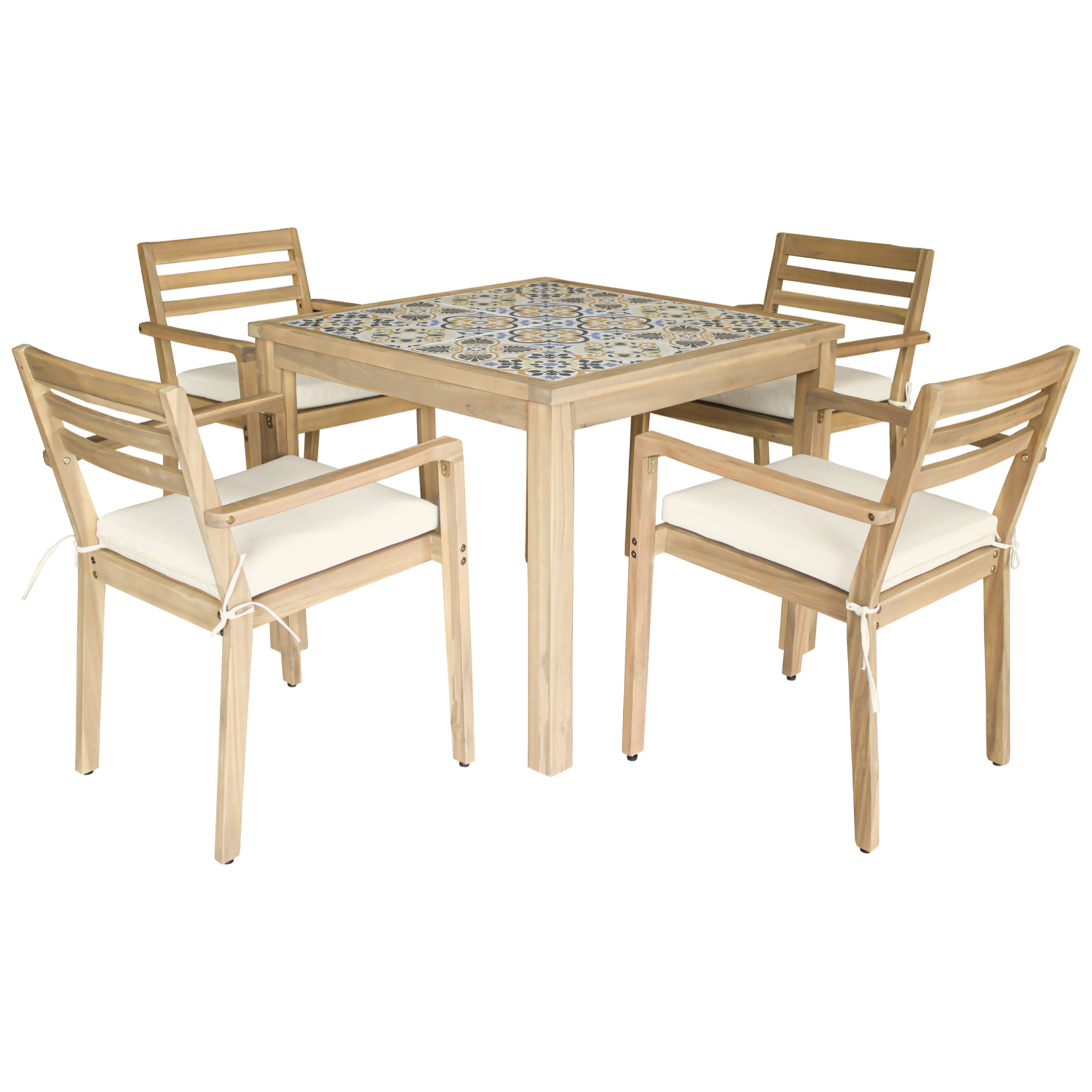 Ensemble table et chaises de jardin 4 places en acacia et céramique FARO
