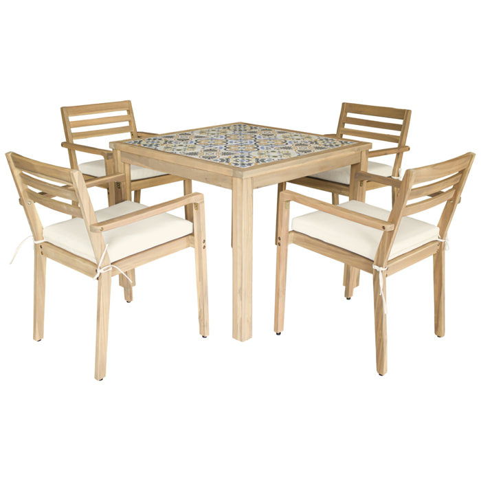 Ensemble table et chaises de jardin 4 places en acacia et céramique FARO
