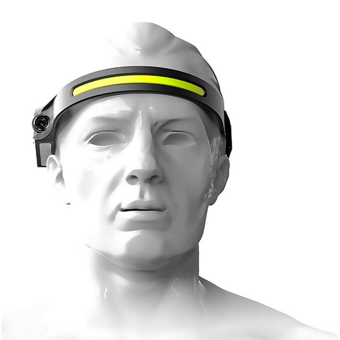 Linterna frontal LED con 350 lm, 6 modos de iluminación, sensor de movimiento y batería recargable de 1200 mAh.