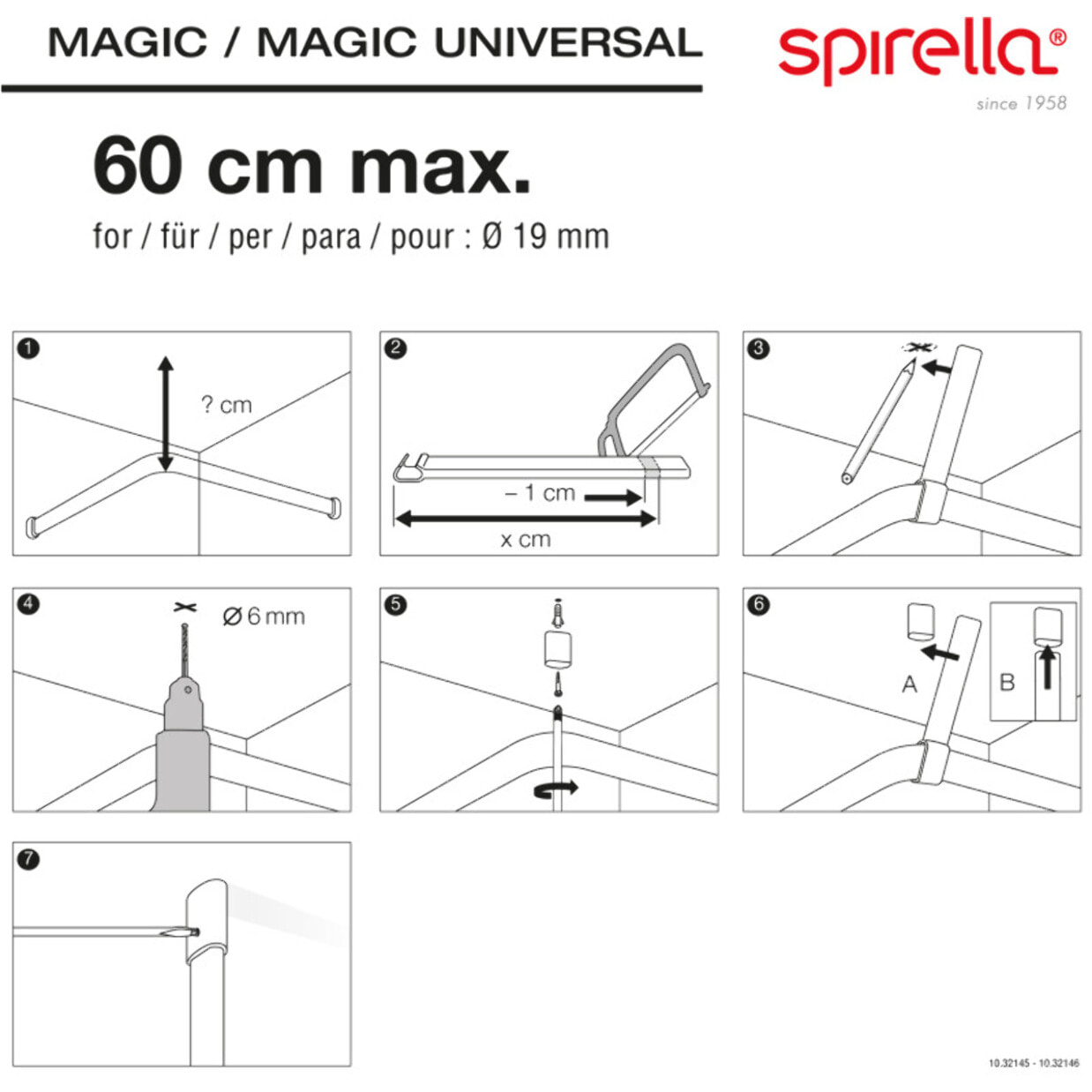 Support de plafond pour barre de douche modèle MAGIC UNIVERSAL Blanc Spirella