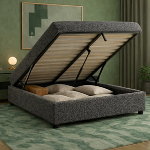 Lit coffre Futura | Ouverture électrique avec télécommande | Espace de stockage jusqu'à 900 L | Bouclette | Gris