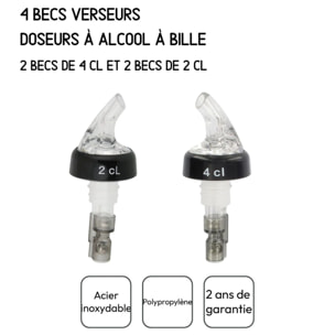 Set de 4 becs verseurs doseurs à alcool à bille 2 cl et 4 cl Fackelmann