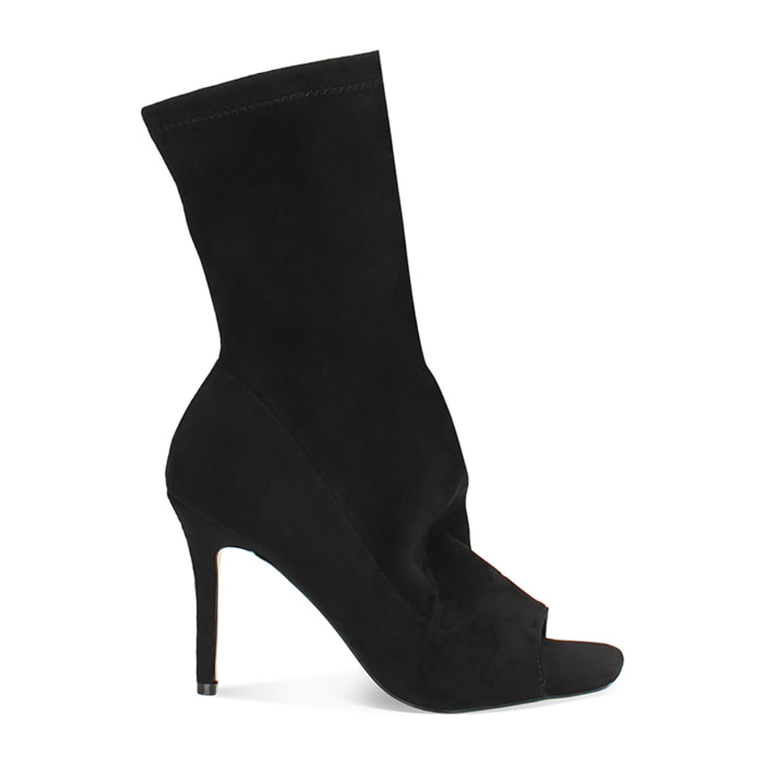 Tronchetti donna neri in microfibra, tacco 9,5 cm
