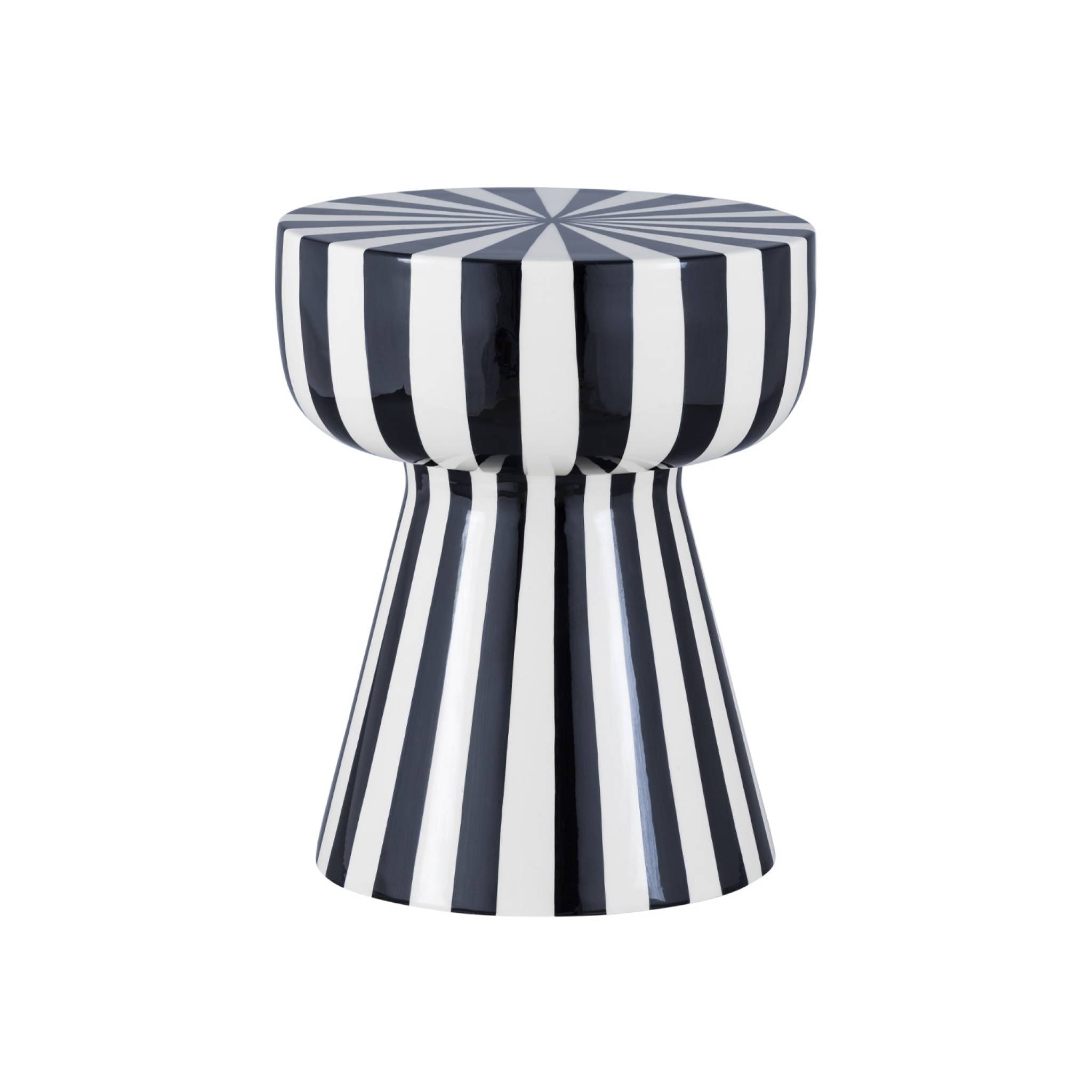 Table d'appoint. bout de canapé. table de chevet. acier émaillé rayures bicolore. noir et blanc. Ø34 x H41cm