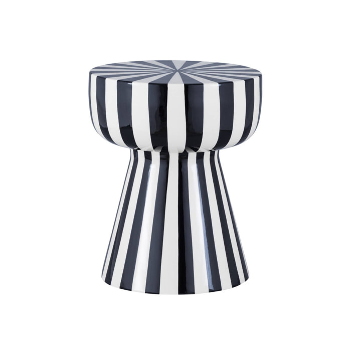 Table d'appoint. bout de canapé. table de chevet. acier émaillé rayures bicolore. noir et blanc. Ø34 x H41cm