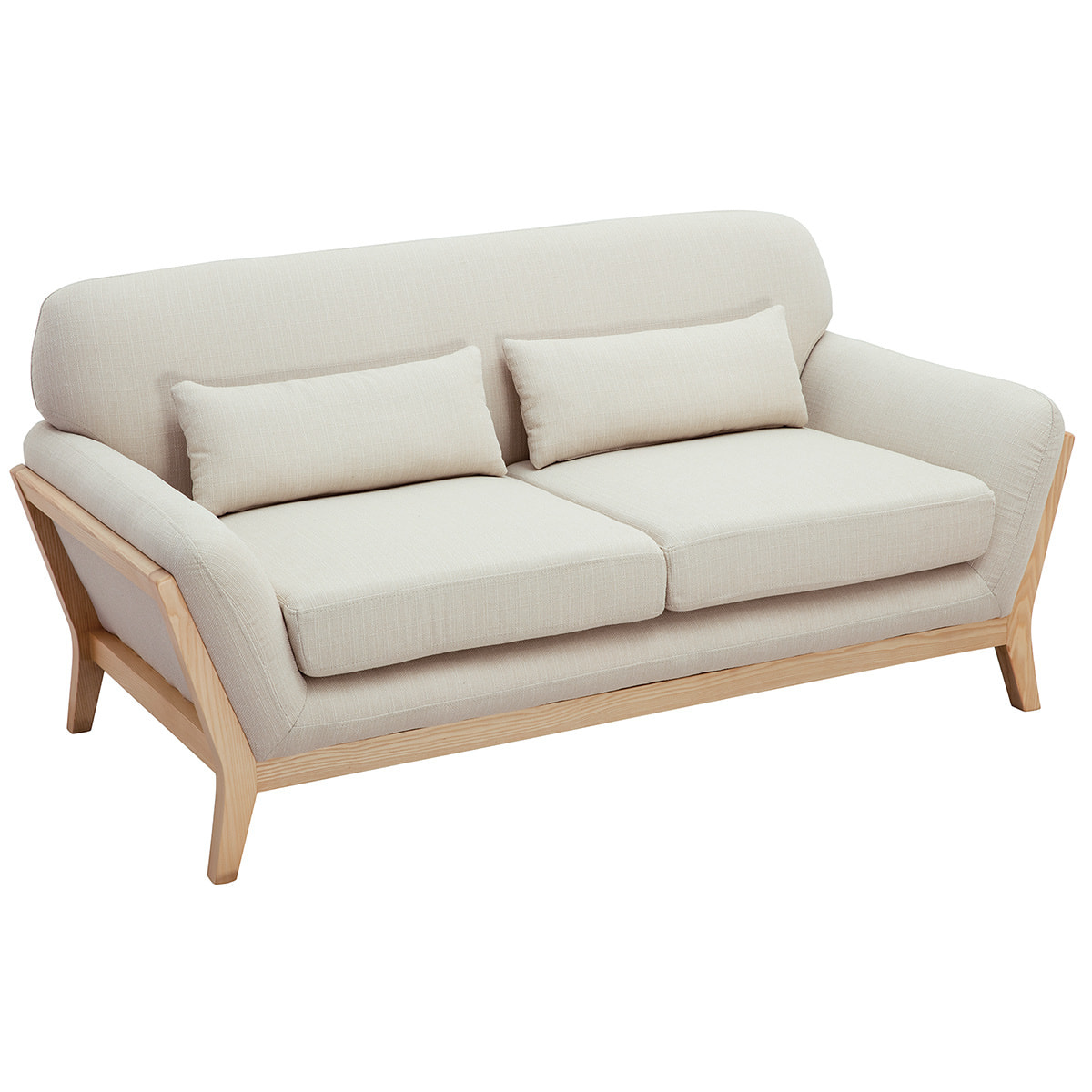 Canapé scandinave 2 places en tissu beige et bois clair YOKO