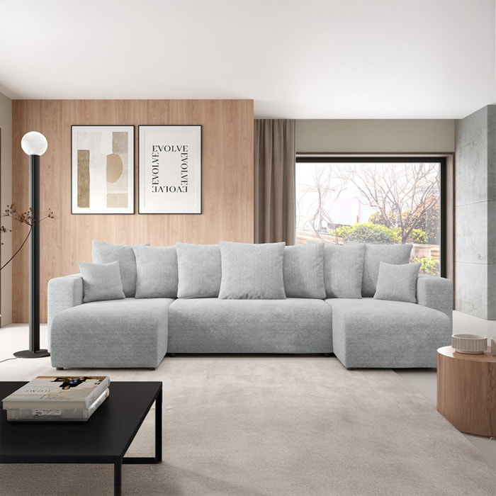 GLORIA - Canapé panoramique 6 places en tissu gris