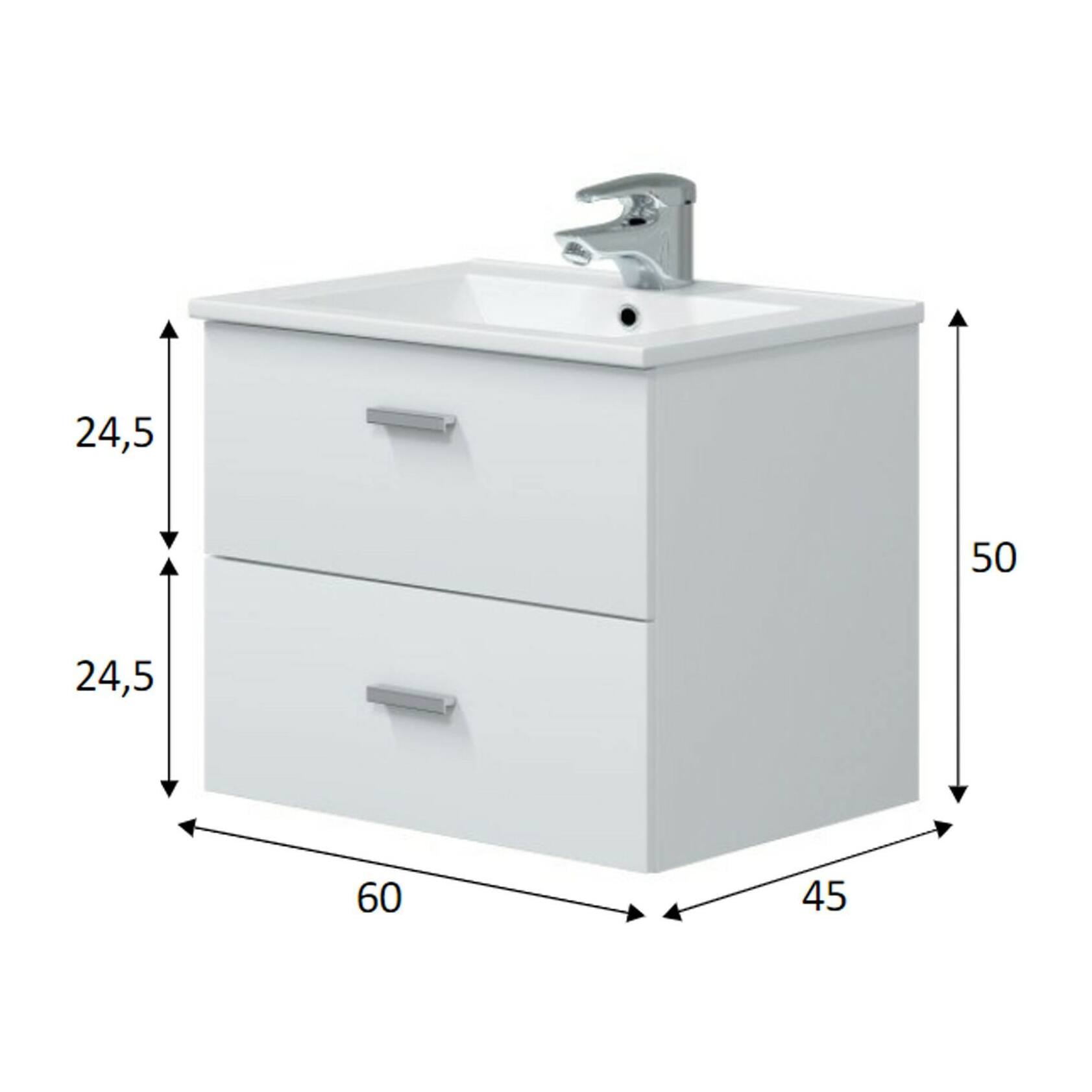 Mobile sottolavabo Doksuri, Mobiletto da bagno, Contenitore porta lavabo, Armadio per lavandino, 60x45 h50 cm, Bianco lucido