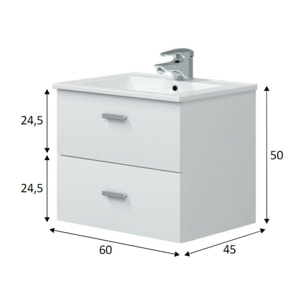 Mobile sottolavabo Doksuri, Mobiletto da bagno, Contenitore porta lavabo, Armadio per lavandino, 60x45 h50 cm, Bianco lucido