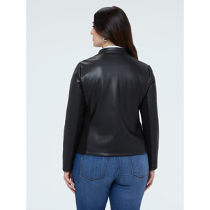 Fiorella Rubino - Chaqueta biker con detalles trenzados e insertos stretch - Negro