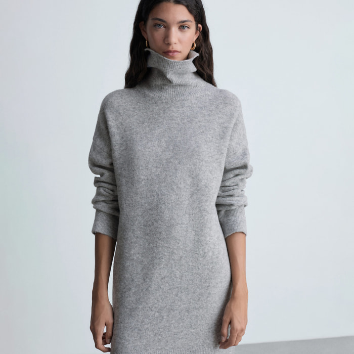 Vestido corto punto cuello vuelto Taldote - gris medio vigoré