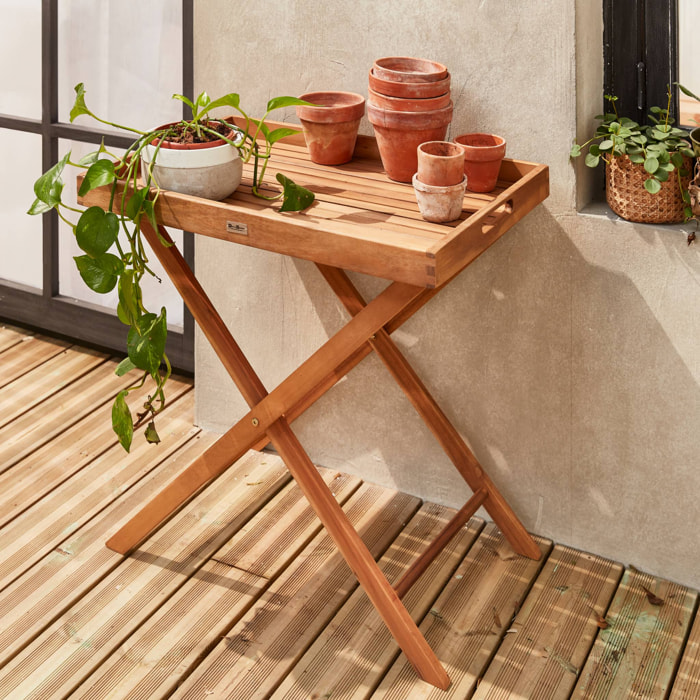 Desserte de jardin en bois 68x44cm - Murcia - Plateau amovible sur pied. table d'appoint. table basse