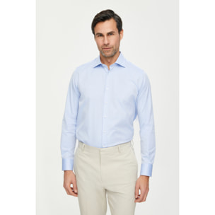 Camicia Uomo 1 Bottone Francese Slim Cotone Unito Blu