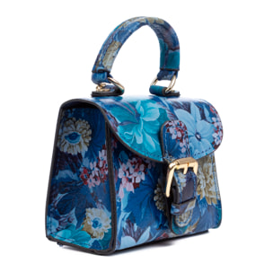 Annicco mini borsa a mano e a tracolla per donna. Pelle autentica finitura Ruga stampata con fiori.