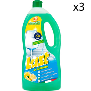 3x Last Detersivo Liquido al Limone con Vitamina E da 68 Lavaggi per Piatti - 3 Flaconi da 1 Litro