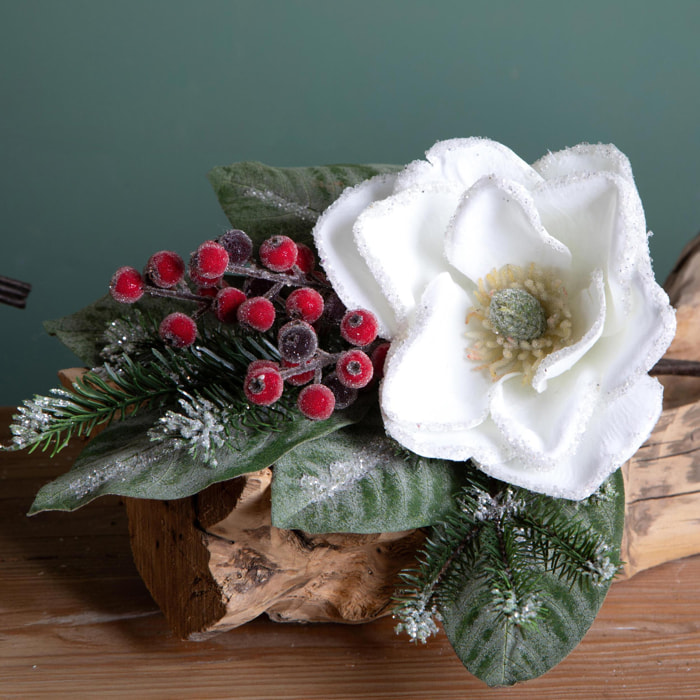 Magnolia mazzo con bacche e pigna - Pezzi 1 - BIANCO - Bianchi Dino SpA
