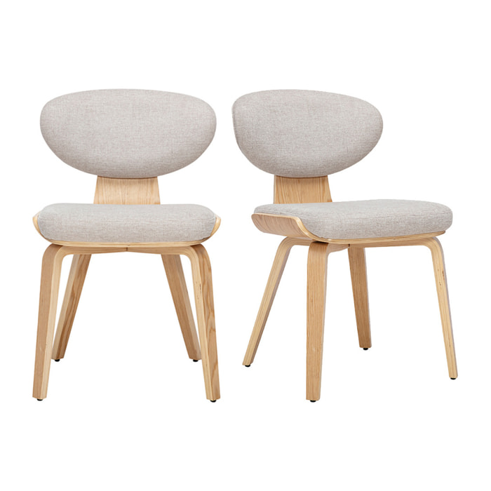 Chaises en tissu effet velours texturé beige et bois clair (lot de 2) YELLE