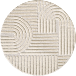 TURIN - Tapis rond moderne à motif géométrique en relief Creme