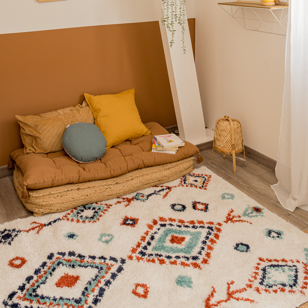 Tipi - tapis shaggy en laine artificielle à motif berbère multicolore