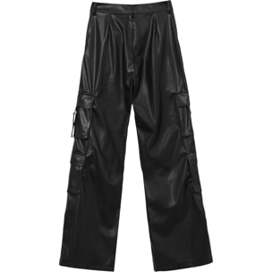 Pantalone cargo effetto pelle