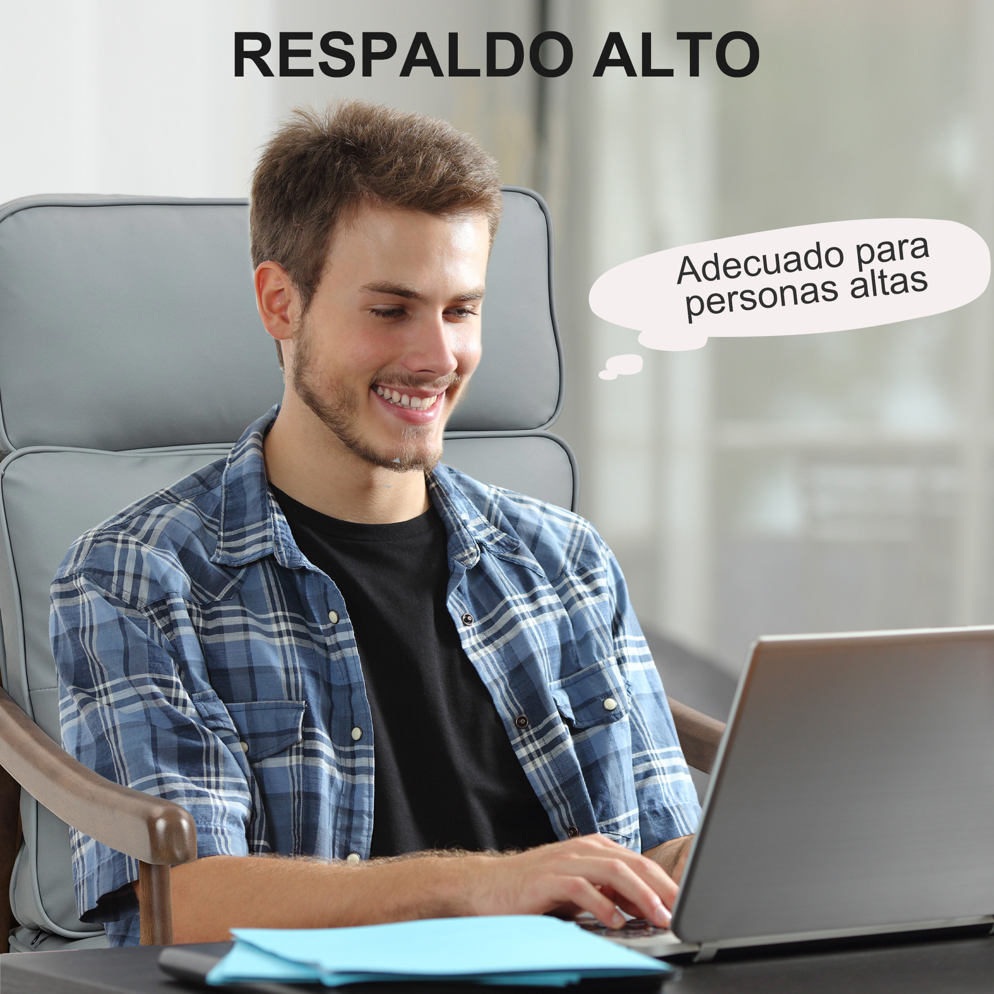 Butaca de Salón Sillón de Salón Tapizado en PU con Marco de Madera Cojines Acolchados Gruesos Respaldo Alto Carga 150 kg Sillón Lectura para Sala de Estar Dormitorio Gris y Madera Nogal