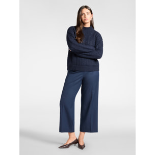 Elena Mirò - Pantalones palazzo cropped de franela - Azul
