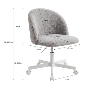 Silla de escritorio tapizada en borreguito gris claro 76-89,5 cm Candy Gris claro