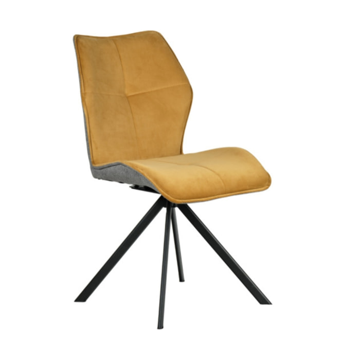 Chaise rotative 360° bicolore en velours et tissu & pieds en métal - 3 coloris - FLORENCE
