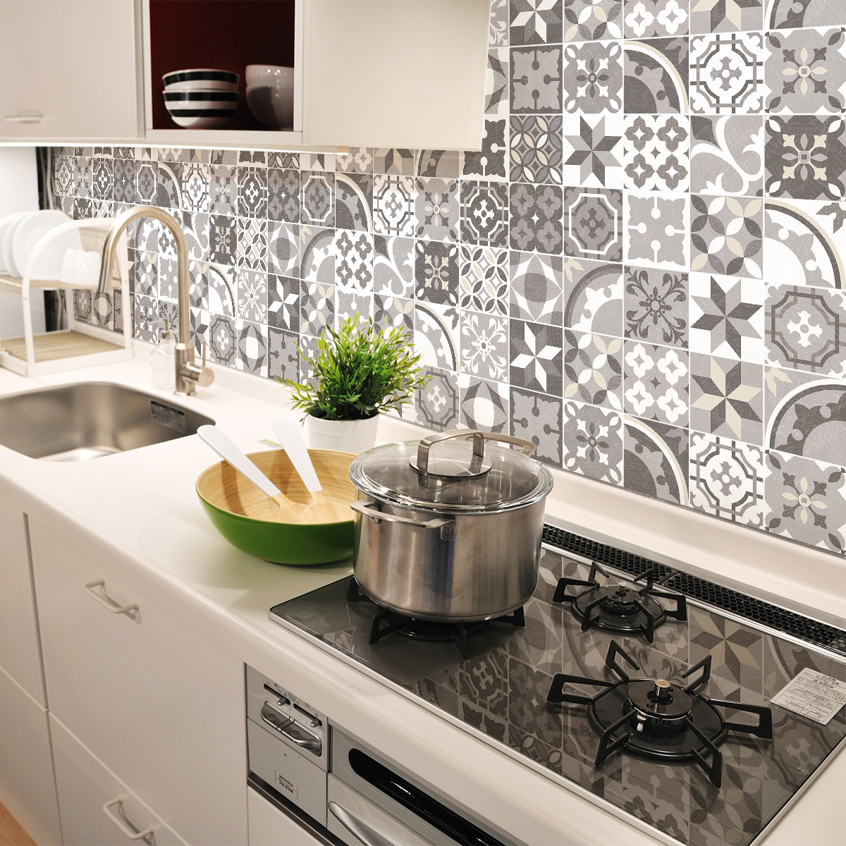 Stickers muraux - Sticker Mural Carrelage adhésif Cuisine Salle de Bain - 30 STICKERS CARREAUX DE CIMENT AUTHENTIQUES GIANNI