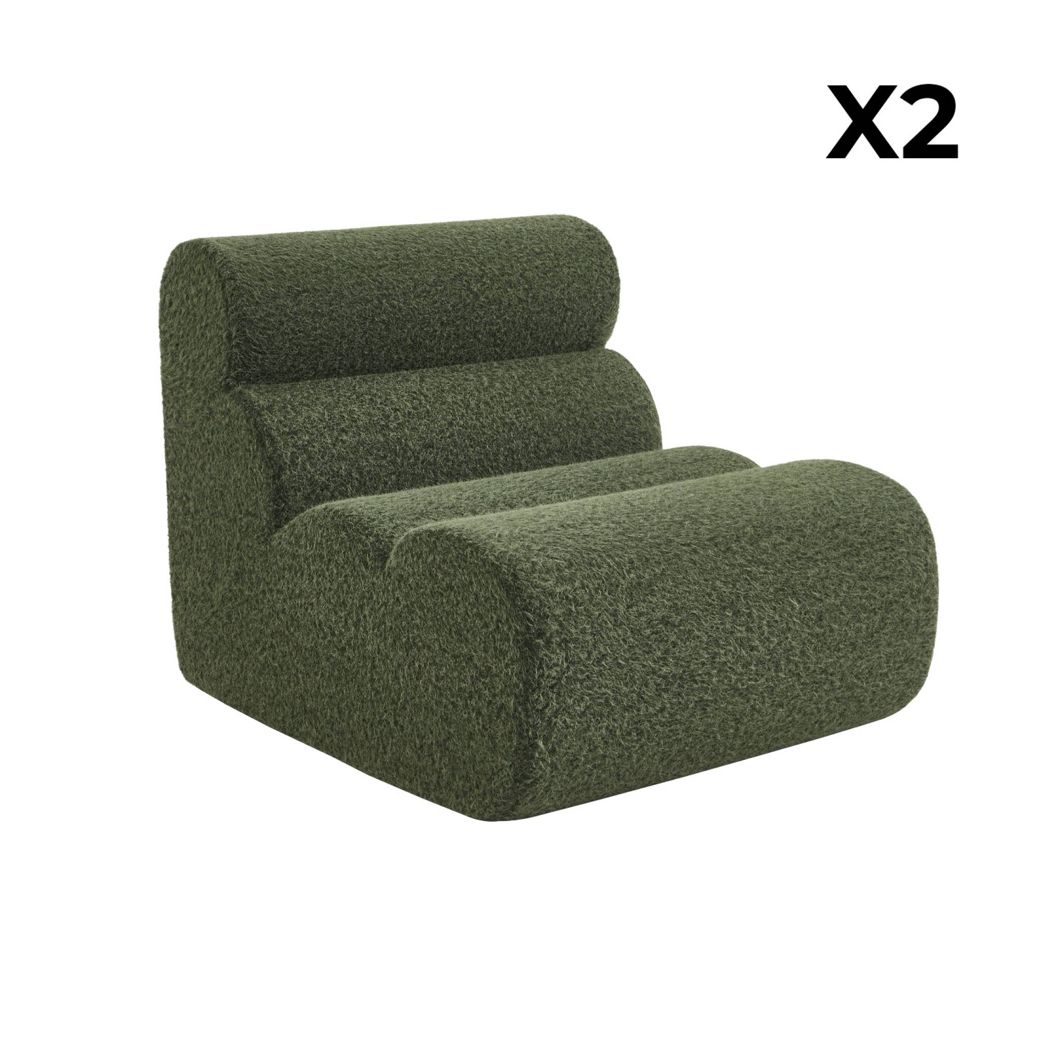 Lot de 2 chauffeuses tissu effet alpaca kaki 1 place - L 81 x P 99 x H 81cm - Nova