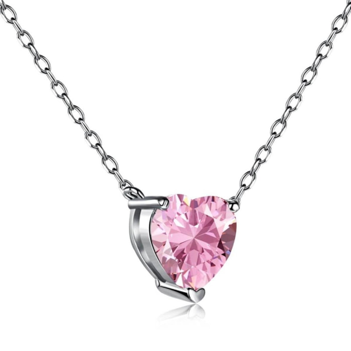 CUCO Collar de plata con piedra en forma de corazón rosa