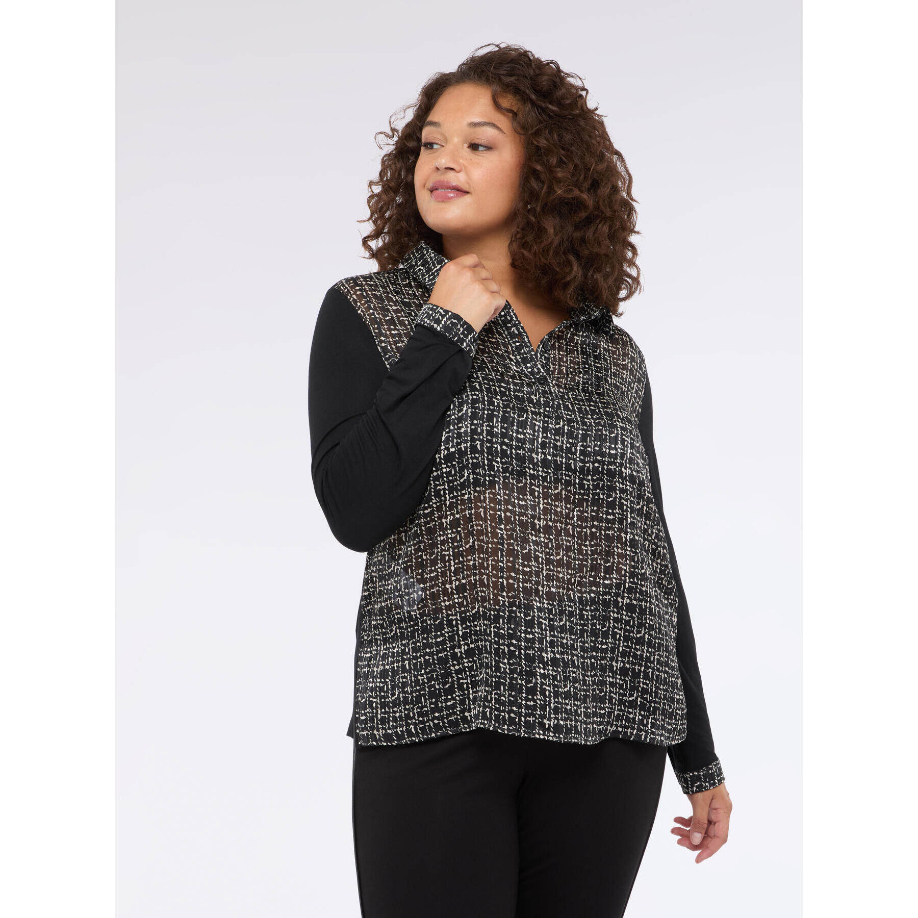 Fiorella Rubino - T-shirt bimaterica con stampa - Nero