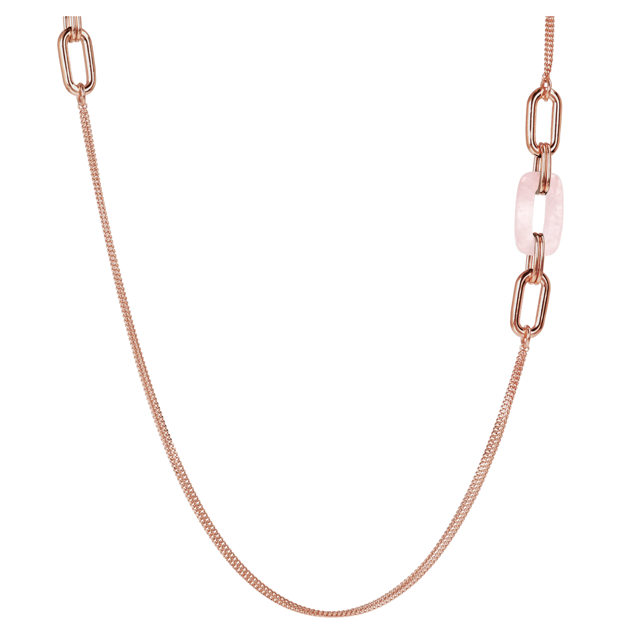 Collana Lunga con Catena Forzatina Allungata e Maglia in Quarzo Rosa Rettangolare