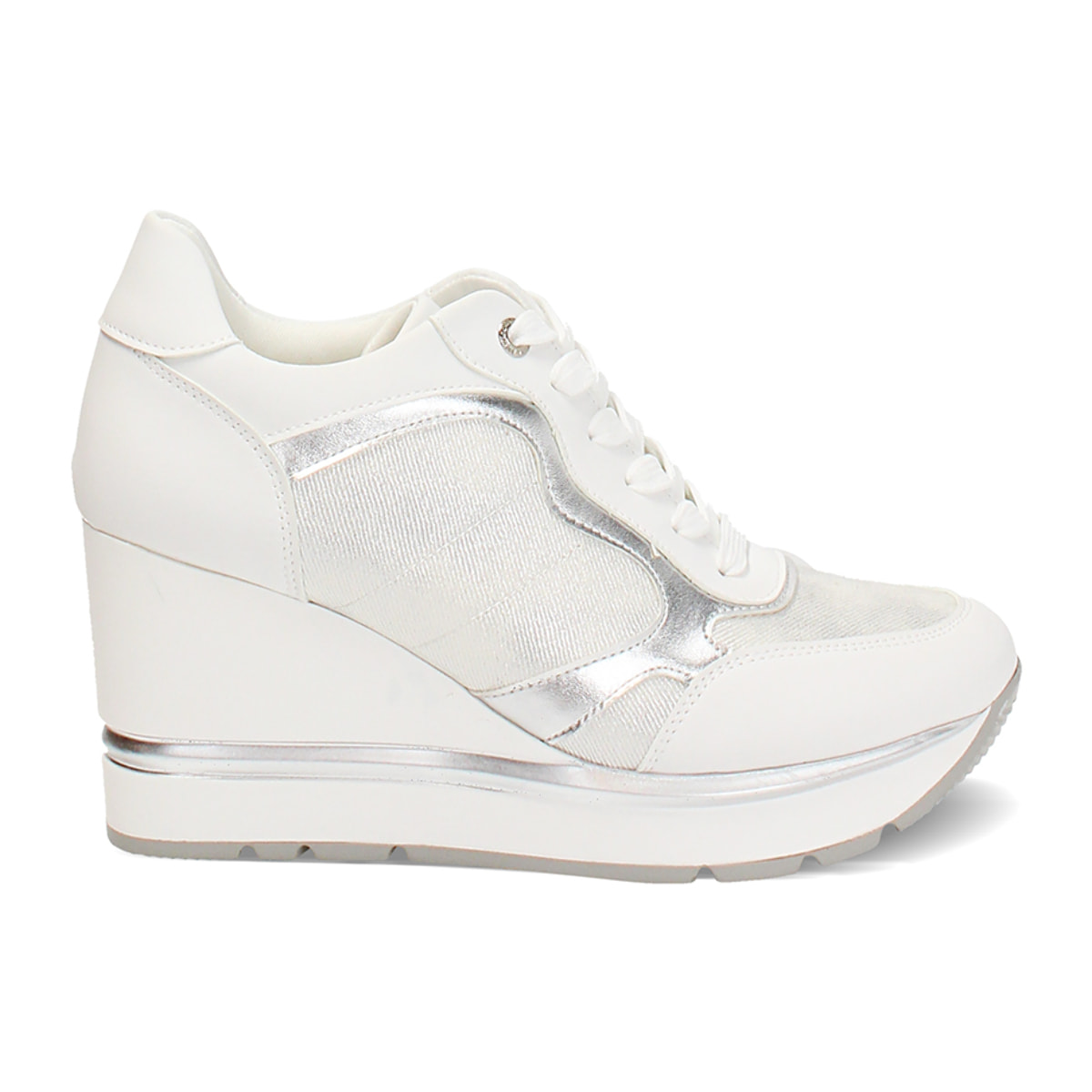 Sneakers donna bianche in tessuto, platform 8,5 cm