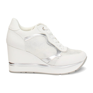 Sneakers donna bianche in tessuto, platform 8,5 cm