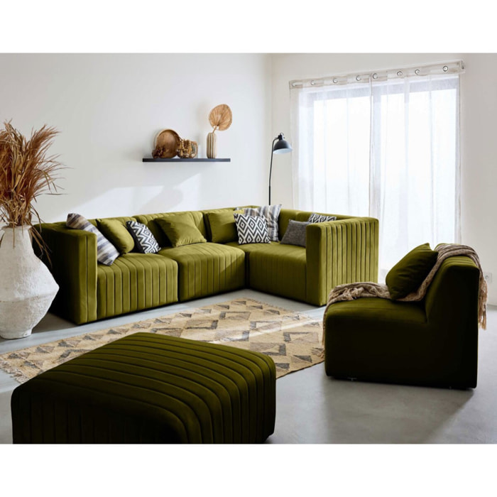 Nova - module d'assise gauche - en velours - Vert Olive