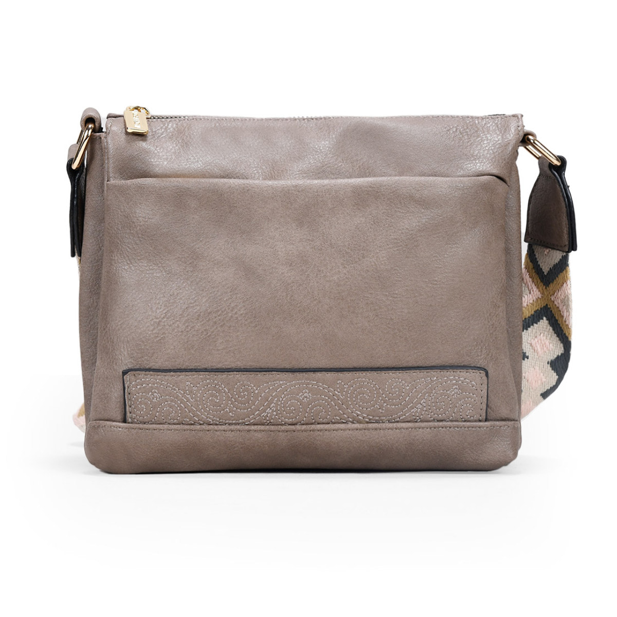 Bolso bandolera taupe con asa étnica