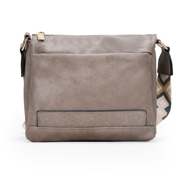 Bolso bandolera taupe con asa étnica
