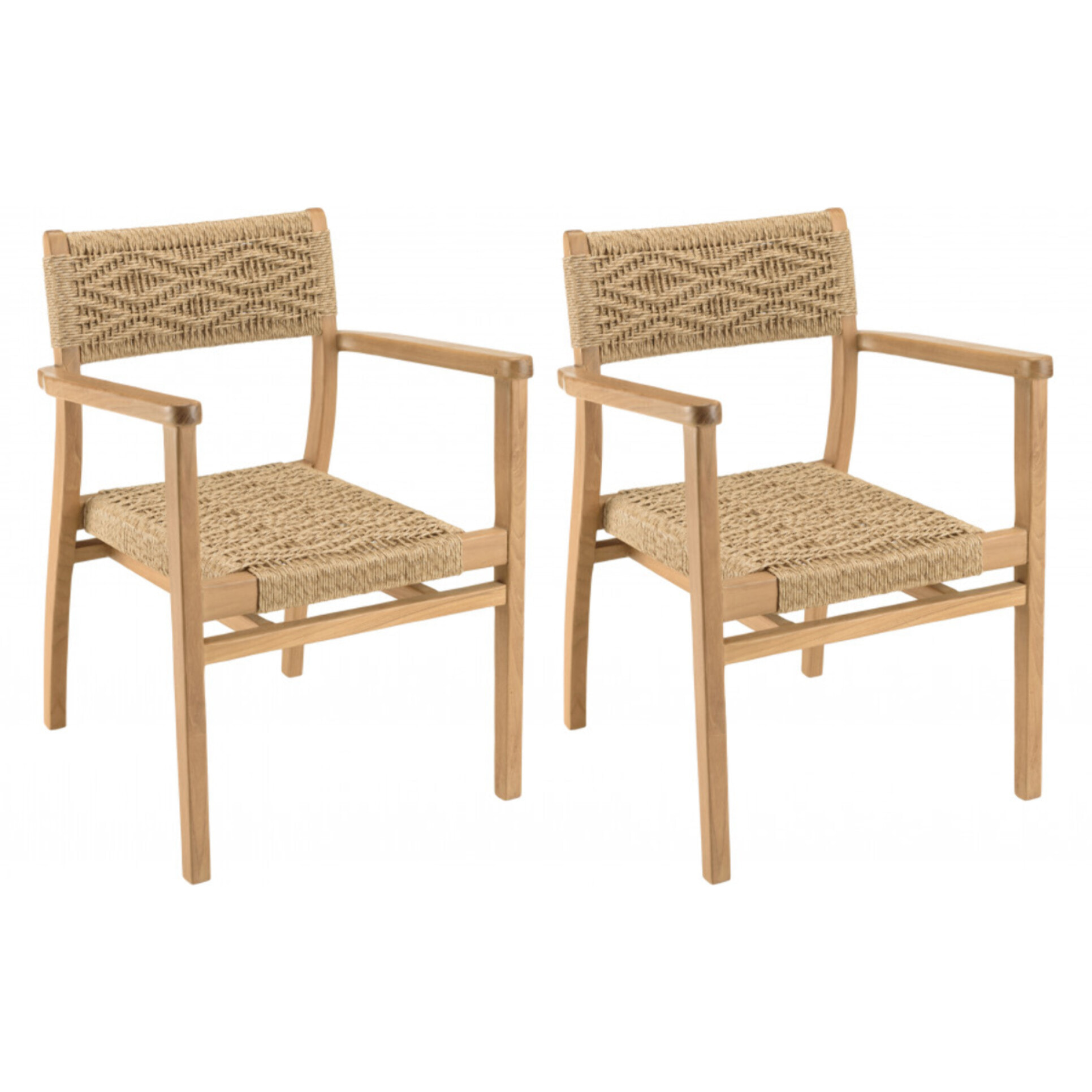 VALERIA - Lot de 2 fauteuils jardin teck rotin synthétique motif losange