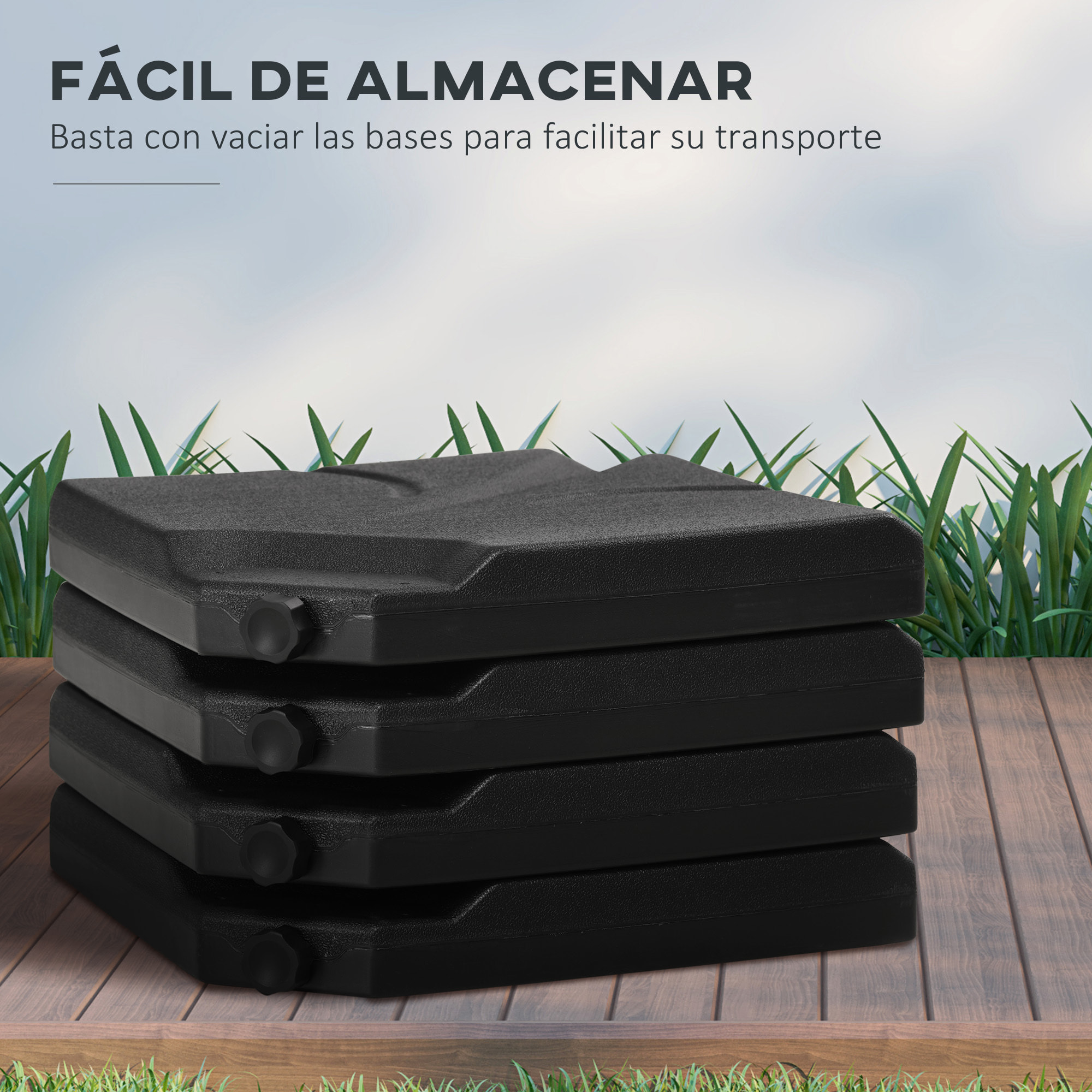 Base para Sombrilla de 4 Piezas Soporte para Parasol Rellenable con Arena 72 kg o Agua 56 kg para Jardín Patio Terraza Negro