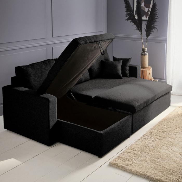 Canapé d'angle convertible réversible 3 places tissu avec coffre IDA