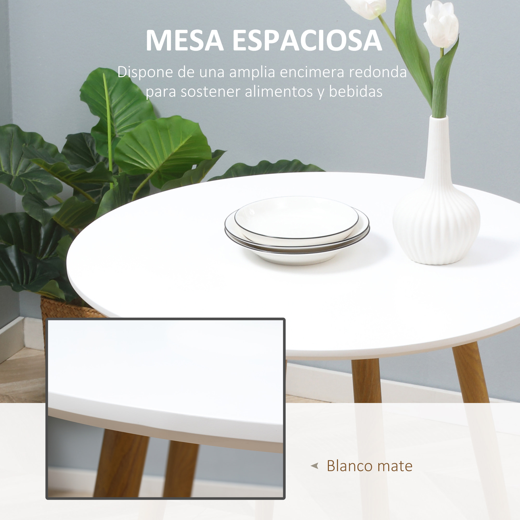 Mesa de Comedor Redonda para 2 Personas Encimera Mate y Patas de Metal Ø72x75 cm