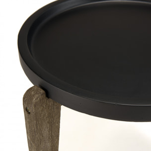 HANS - Table d'appoint 55x52cm plateau béton noir mat pieds acacia