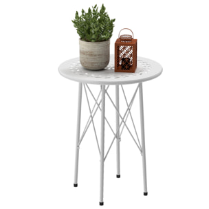 Mesa de Jardín Redonda Mesa de Terraza Exterior Ø40x50 cm con Patas Ajustables y Estructura en Forma de X Mesa para Exterior e Interior Blanco