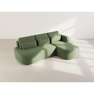 Mahina - canapé d'angle droit 4 places convertible avec coffre en tissu texturé - Vert