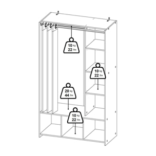 Guardaroba grande Jal, Mobile camera da letto, Cabina armadio portabiti, Armadio appendiabiti, 105x48 h180 cm, Rovere e Beige
