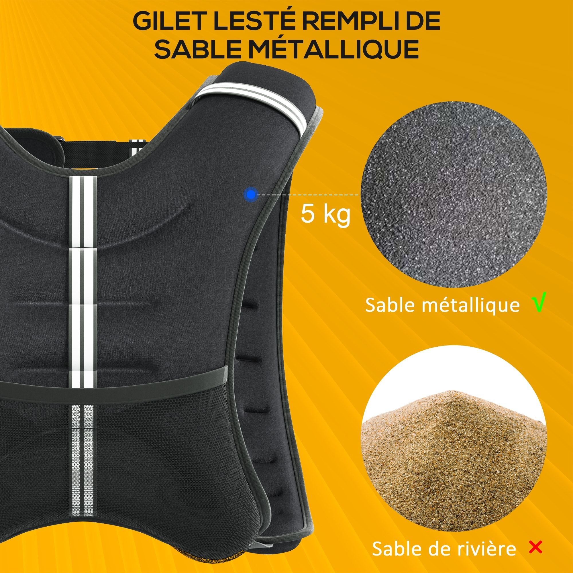 Gilet lesté de 5 Kg réglable - veste lestée de sport - poche de rangement intégré - oxford noir