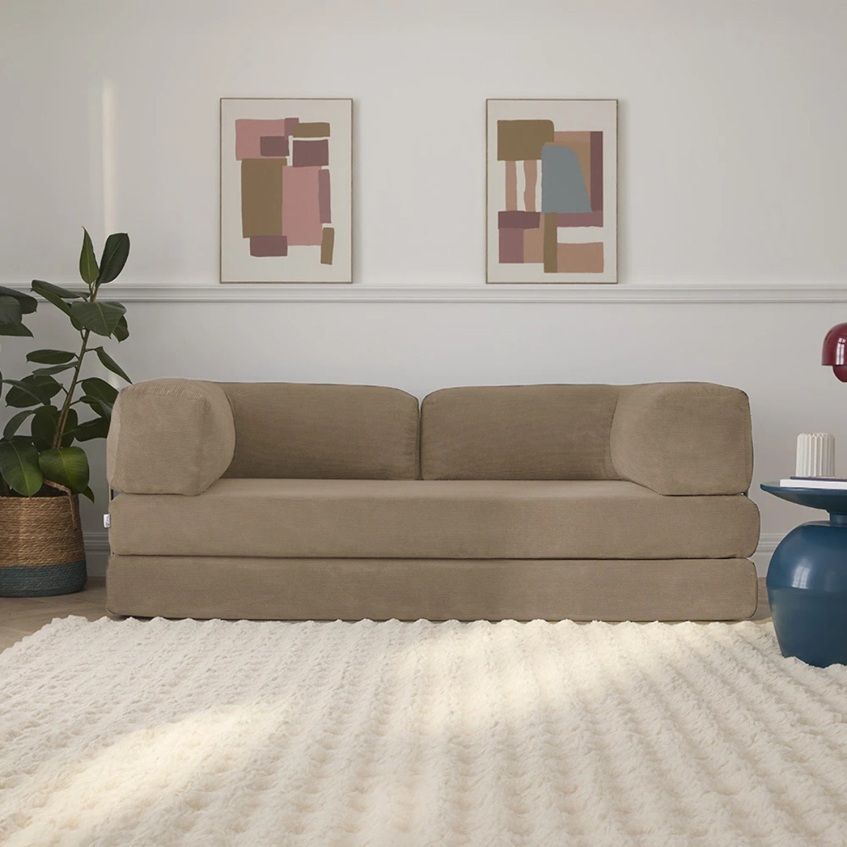 TRENDY - Canapé compressé 3 places modulable en velours côtelé taupe