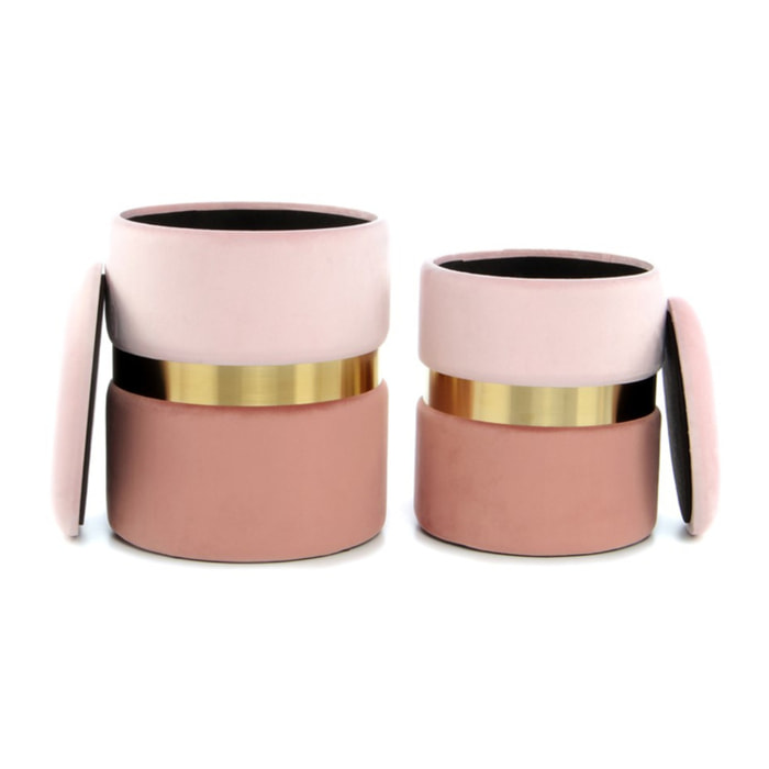 Set di 2 pouf contenitori Zora in velluto rosa e oro